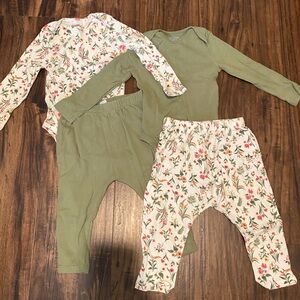 2 Old Navy Outfit Sets, interchangeable, Olive & Cream & Orange Flowers.